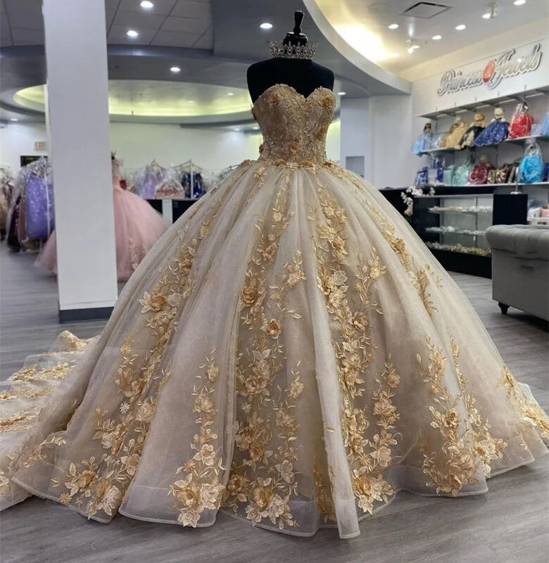 Princess Quinceanera Dresses Ball Gown Sweetheart Tulle Appliques Sweet 16 Dresses 15 Años Custom
