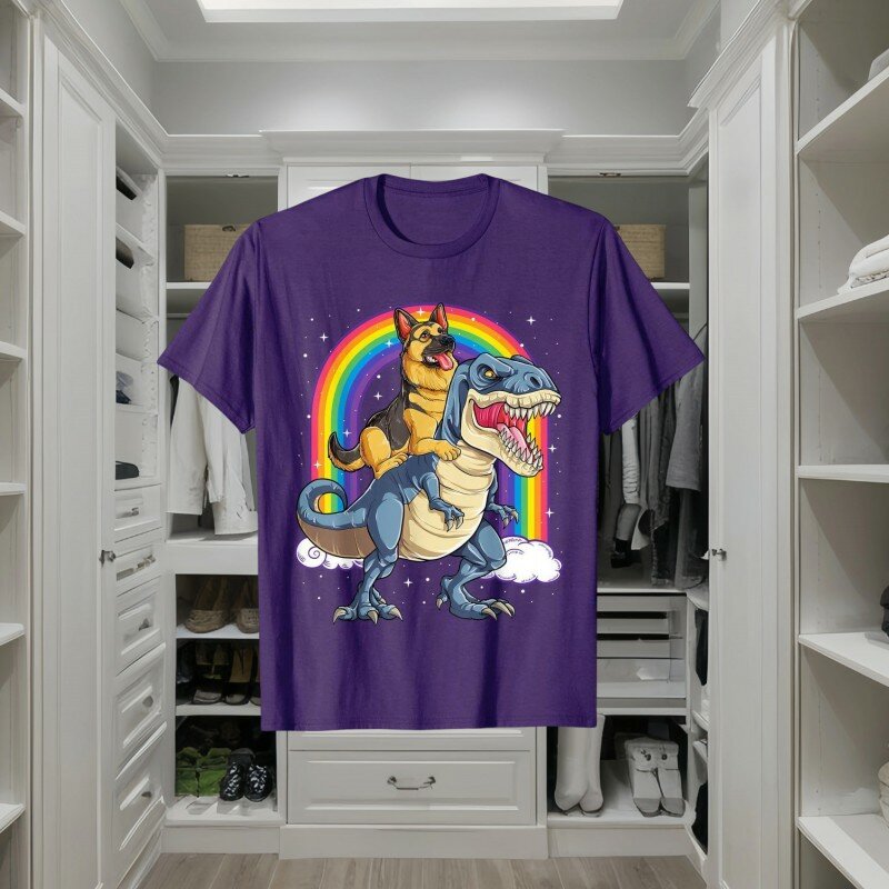 Camiseta masculina de algodão com gola O, dinossauro impresso em 3D, animação animada, hip hop, manga curta, casual solta, top confortável, verão