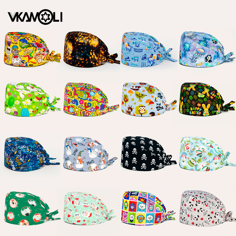Multi Color Skull Pattern Scrub Cap para homens e mulheres, chapéu de cirurgia, Natal e Halloween, apuramento, alta qualidade
