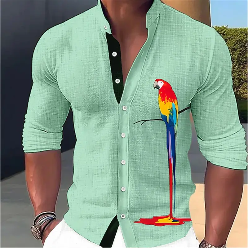 2023 camicia a maniche lunghe con stampa pappagallo ad alta definizione da uomo di nuova moda Design semplice, morbido e confortevole tessuto da uomo Top s-6XL