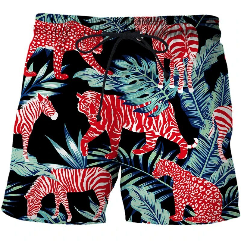 Calção de praia de secagem rápida para homens com padrão Animel Tiger 3D, esportes de lazer ao ar livre, moda, alta qualidade, shorts de ginástica