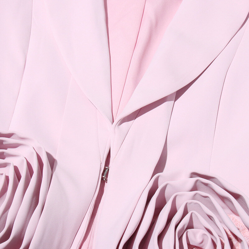Pink Rose 3D Flower Boutique Style Unquie voor dames, nieuw in bovenkleding Blazer A-lijn rok, 2 stuks, Slim Fit Suit Top, Outfit voor dames