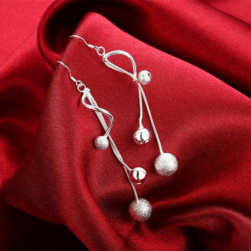 Hot fine 925 Sterling Silver tassel beads long Earrings for Women lady fashion party wedding Jewelry Christmas gifts luxury