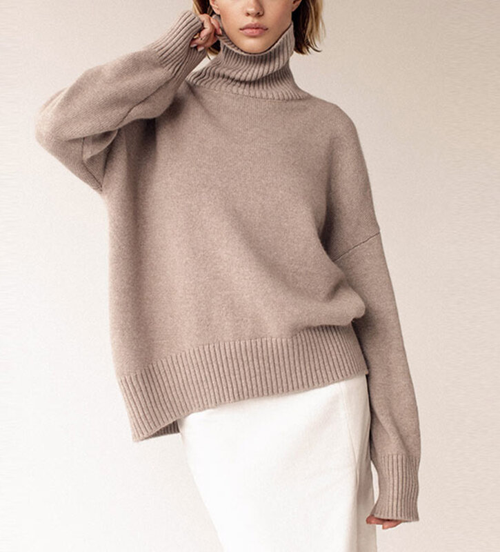 Suéter holgado de manga larga para mujer, Jersey informal de punto con cuello alto, suéteres de gran tamaño sólidos cálidos para otoño, 2022