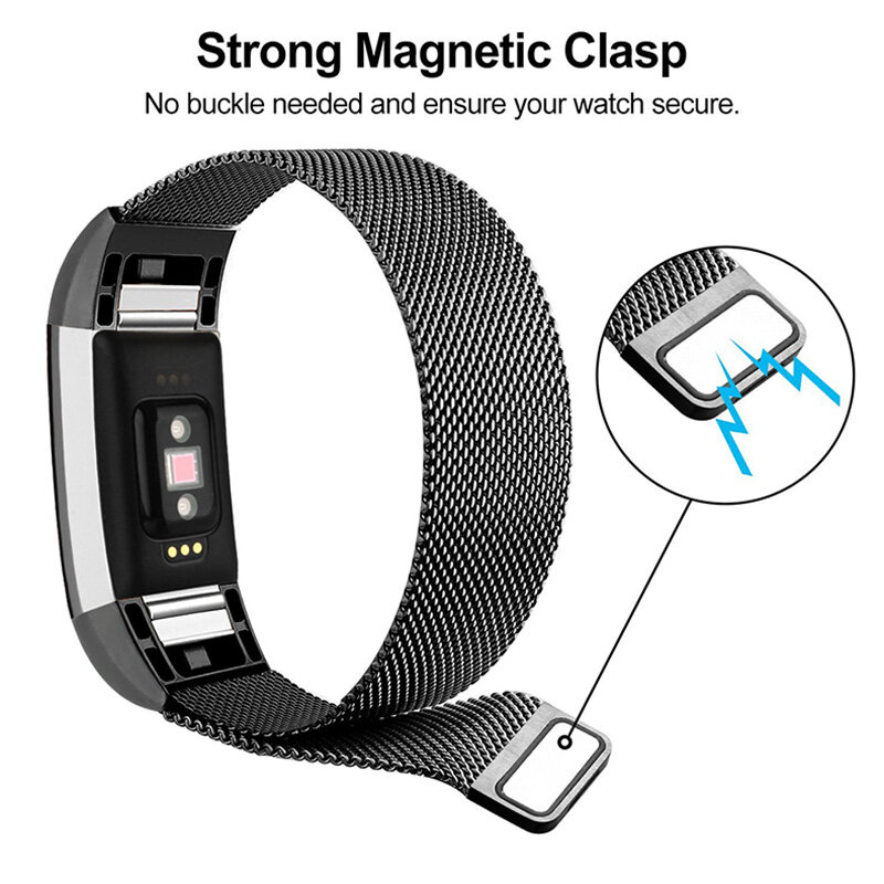 حزام مغناطيسي من الفولاذ المقاوم للصدأ متعدد الألوان لسلسلة Fitbit charge2