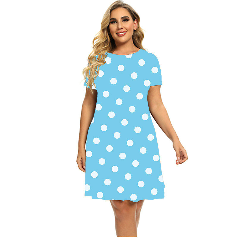 2023 verão moda polka dot vestido para as mulheres manga curta solta mini vestido casual vintage vestido de tamanho grande plus size 6xl roupas
