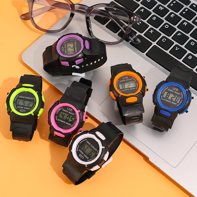 Jam Tangan Elektronik Anak Jam Tangan Olahraga Tali Silikon Anak Jam Tangan Digital LED Multifungsi untuk Jam Tangan Siswa Laki-laki