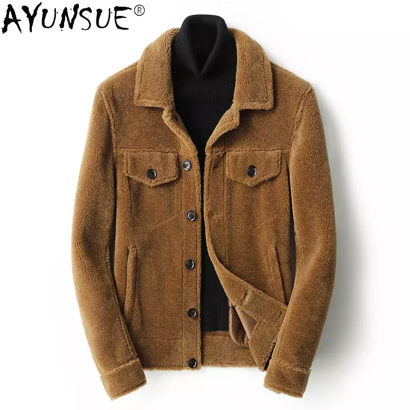 AYUN-Chaqueta De invierno para hombre, abrigo De piel De lana 2020 corta, De ante, LXR799, 100%