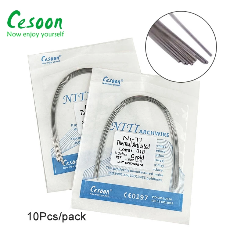 100 buah/10 Pak gigi ortodontik Super elastis Niti kabel lengkung panas termal diaktifkan bulat persegi panjang bentuk bulat Ovoid