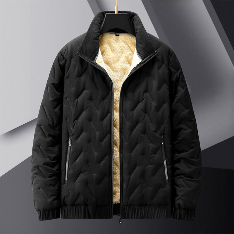 Jaqueta de carneiro quente engrossar parka masculina, sobretudo com zíper, gola solta, casacos casuais, outwear ao ar livre