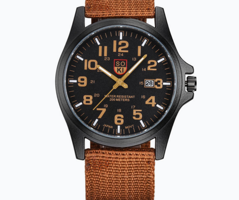 Moda relógio militar trançado cinto de nylon masculino calendário esportivo relógio de quartzo