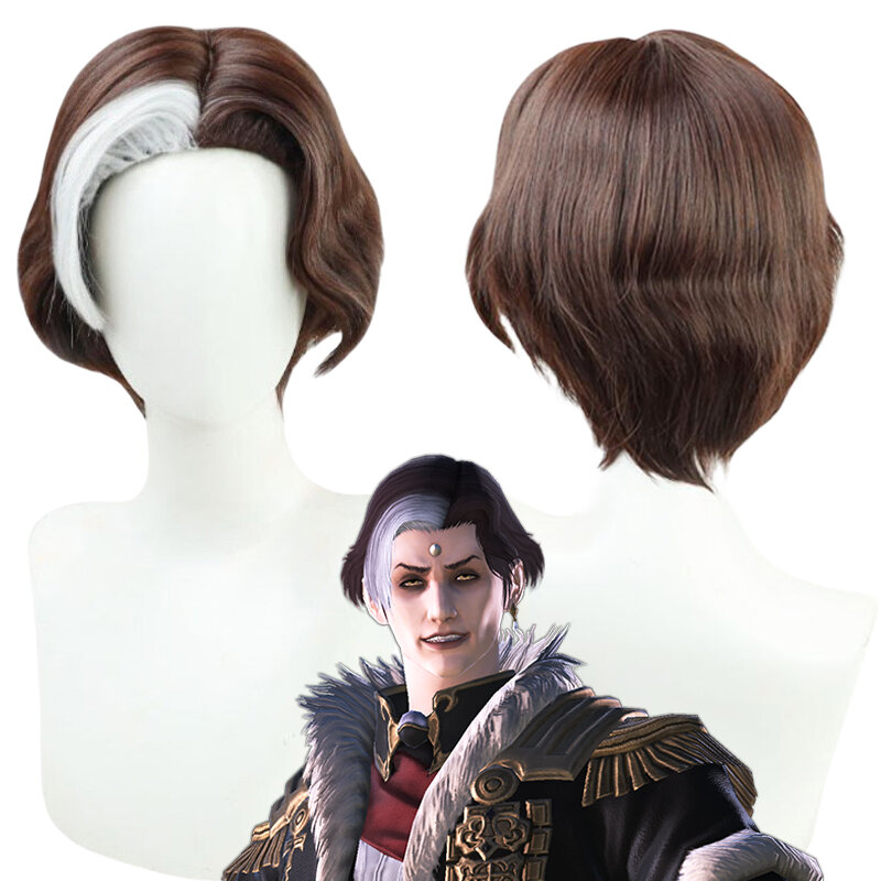 Wig Cosplay Game Final Fantasy, Wig Cosplay Emet Selch, penataan rambut pendek Pria, Wig sintetis tahan panas, topi pesta Halloween Prop