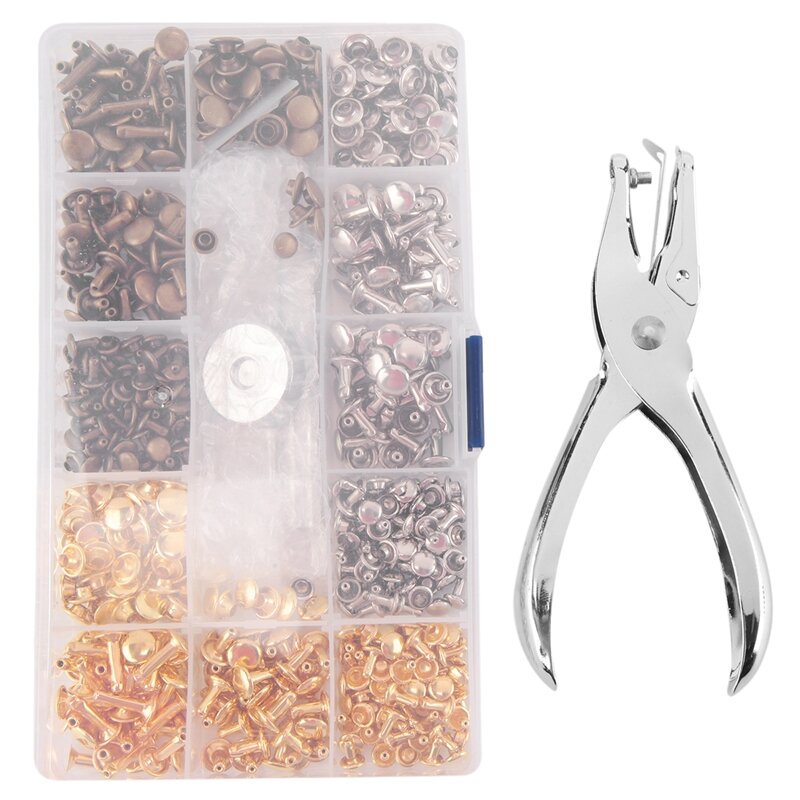 Rivets For Leather, 300 Sets Double Cap Rivets 3 Sizes 3 Colors And 4 Fixing Tools DIY Leather Craft Clothes Boots Bags