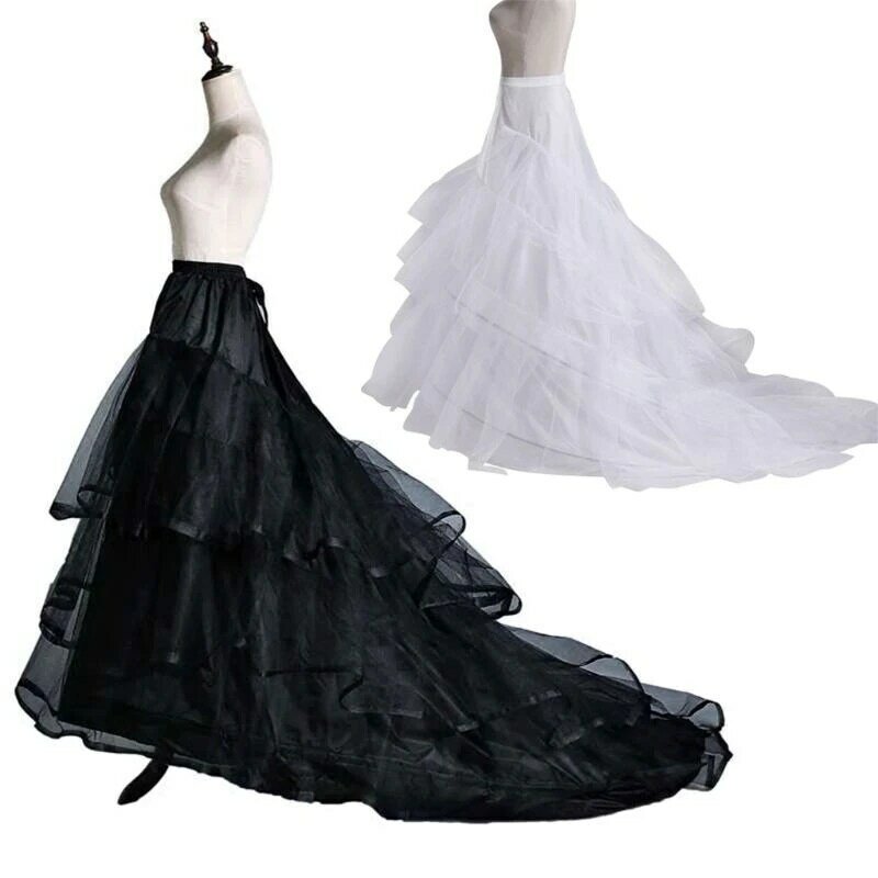 Rok panjang Crinoline rok dalam gaun pernikahan gaun pesta rok Hoop 2-tulang mengembang rok mewah rok putih