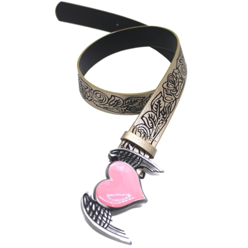 Y2K Waist Belts for Jeans Pants Pink Heart Embossed Belt Cowgirl Body Jewelry