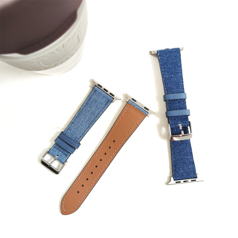 Denim Cloth  Leather Strap for Apple Watch Band 38/40/41mm 7 8 9 Bracelet Loop for Iwatch 6 SE 5 49Ultra 3 2 42/44/45mm Cor