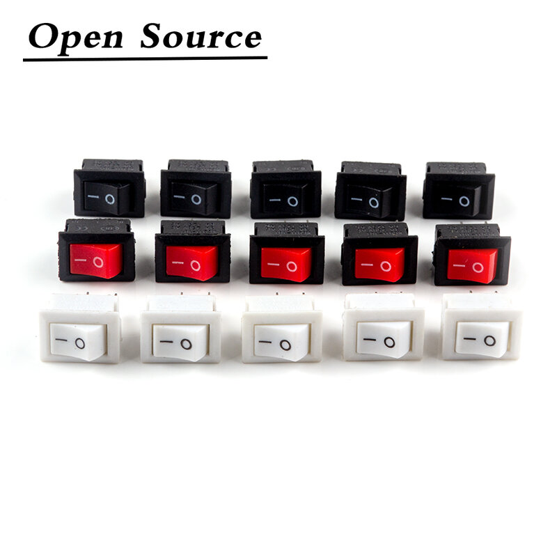 Interruptor de botón pulsador de encendido/apagado, 10x15mm, 2 pines, 3A, 250V, KCD11, 10MM x 15MM, negro, rojo y blanco, 5/10 Uds.