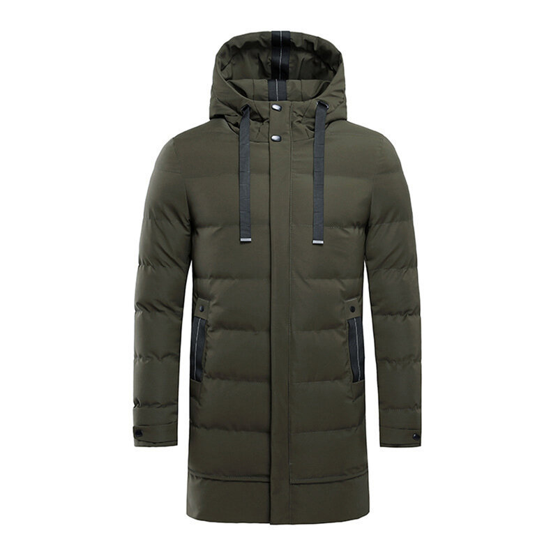 Мужская зимняя теплая куртка средней длины, верхняя одежда, повседневная утепленная парка с капюшоном, пальто, Свободное пальто, одежда с подкладкой