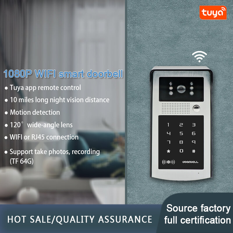 Nowy inteligentny dzwonek z kamerą wideo Tuya 1080P WiFi wideodomofon kamera do drzwi z kodem RFID klawiatura dostęp aplikacja na telefon odblokuj