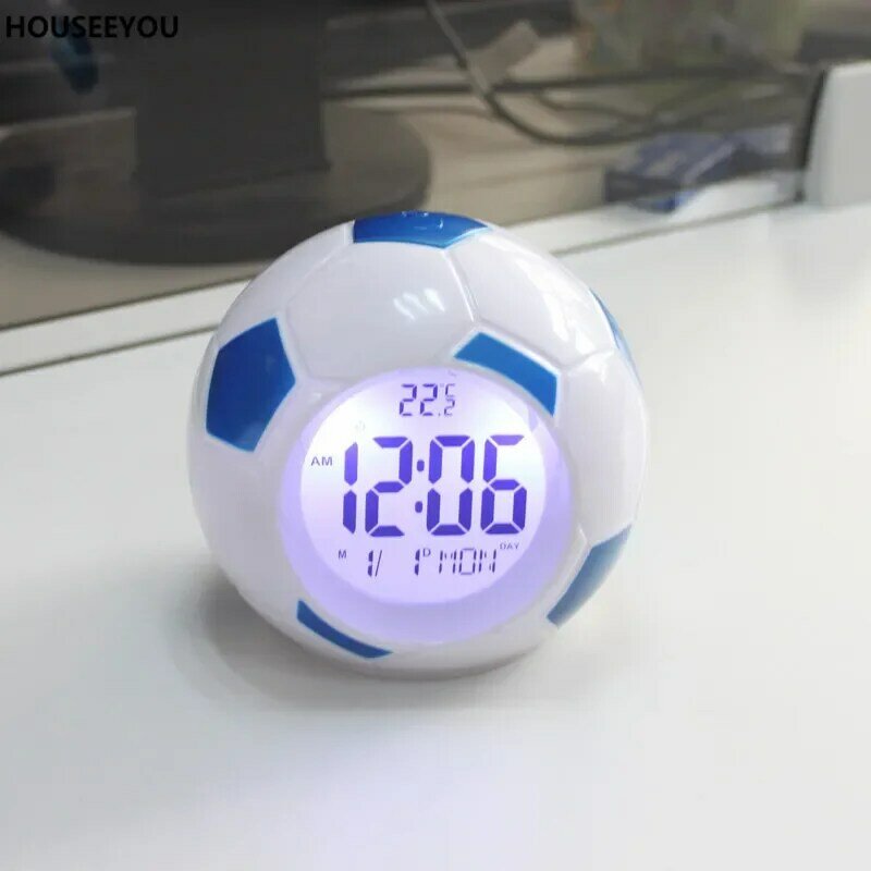 Lampu malam Led Digital dengan jam sepak bola, lampu meja belakang Alarm sepak bola untuk dekorasi pencahayaan kamar tidur