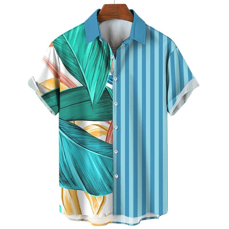 Modedesign Herren gestreifte Hemden 3D-Druck Blumen grafiken Knopf Kurzarm Revers Streetwear Hawaii Hemden für Männer Sommer