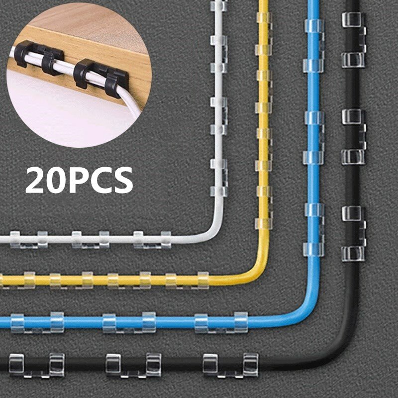 Klip Organizer kabel USB 20/5 buah, Winder pemegang Earphone Mouse kabel klip pelindung manajemen perekat kait meja penjepit