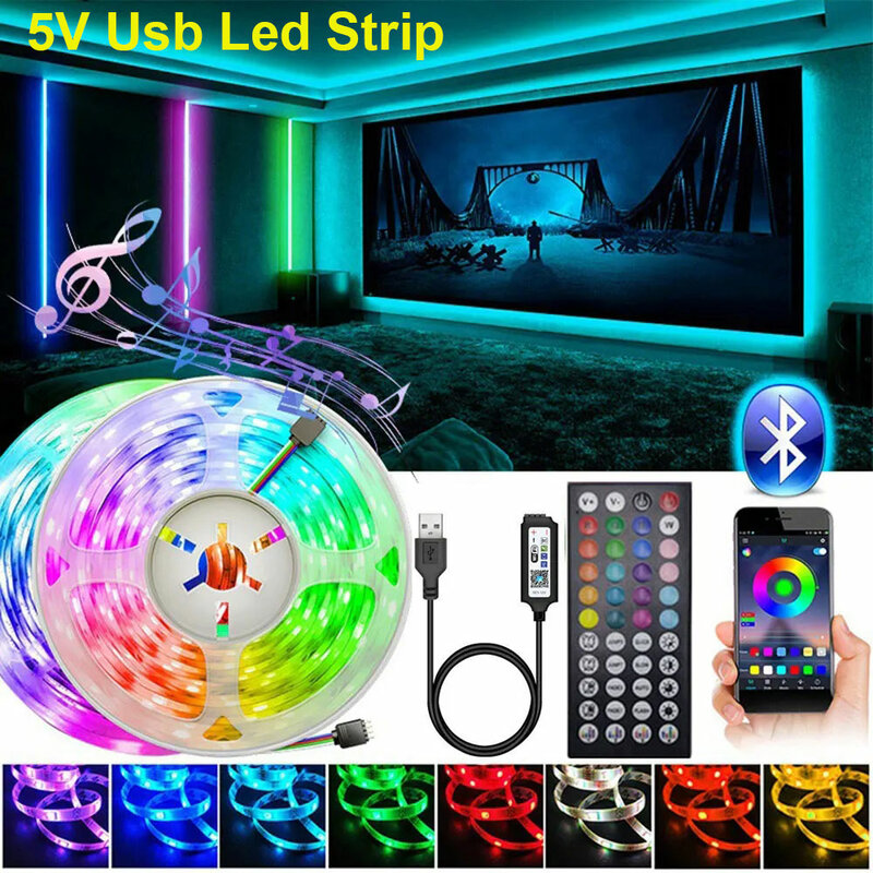 Smart RGB LED Light Strip, RGB Ice Tape, String Lamp, Ribbon Chain, USB, 15 m, 20 m, 5V, LED Light Plug para parede, 5050