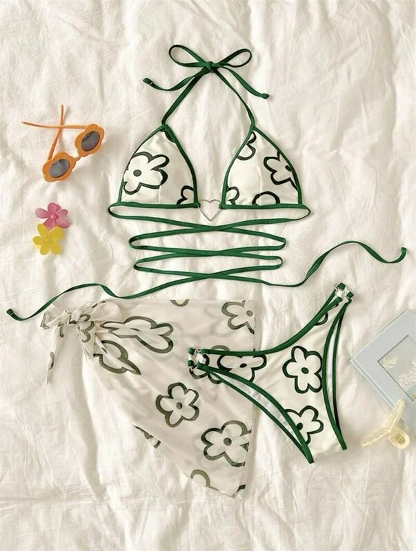 2 sztuki urocza damski strój kąpielowy bielizna + Top biustonosz letnie przyjęcie na plaży seksowne kwiaty codzienne gorąca dziewczyna Streetwear