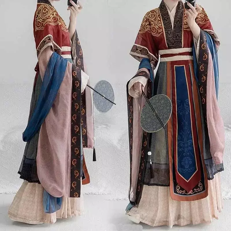 Vestido Hanfu chino Vintage para mujer, traje tradicional para carnaval y Halloween, bordado verde y rojo, verano 2023