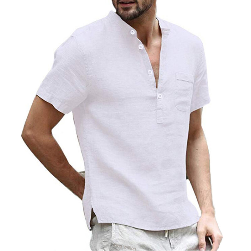 T-Shirt a maniche corte da uomo nuova estiva in cotone e lino t-Shirt da uomo Casual a Led da uomo traspirante S-3XL