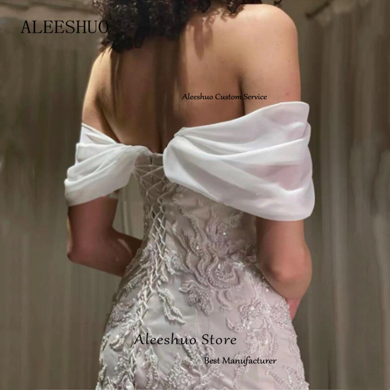 Aleeshuo wykwintne suknie wieczorowe syrenki z odkrytymi ramionami sukienka na studniówkę z koralikami bez pleców sukienki imprezowe formalne przedsionki