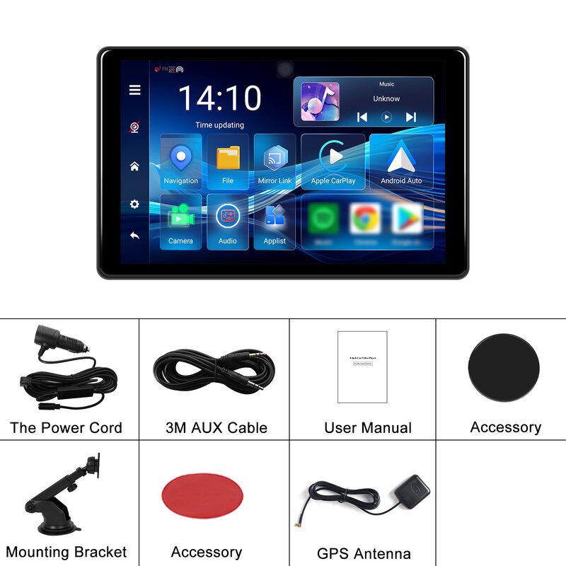Podofo-Monitor de coche Android de 8 pulgadas, 4 + 64G, cámara de salpicadero, WIFI, Carplay, GPS automático, visión nocturna, BT, reproductor de pantalla inteligente