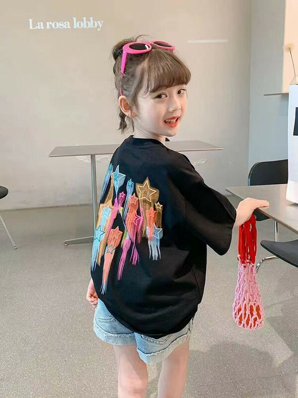 Koreanische Version Kinder Mädchen neue Kinder Anime Cartoon reine Baumwolle Baby Mädchen kurz ärmel ige T-Shirt Kinder Top