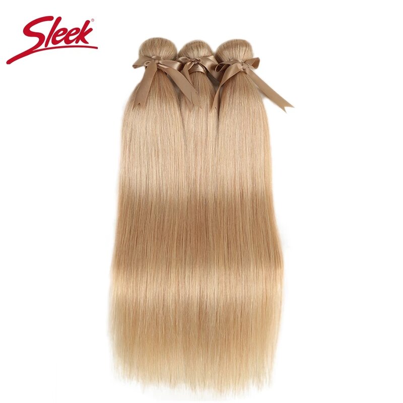 Sleek Remy Brazilian Straight Hair Weave Bundles 10 To 26 Inches Natural Straight Human Hair Extension Honey Blonde P27/613 Hair