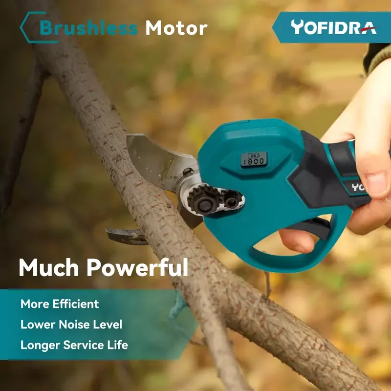 Yofidra-مقصات تشذيب كهربائية بدون فرش ، 2 تروس ، لاسلكي ، قابل لإعادة الشحن ، شجرة فواكه ، بونساي ، تشذيب لماكيتا ، بطارية 18 فولت ، 30 مللي متر