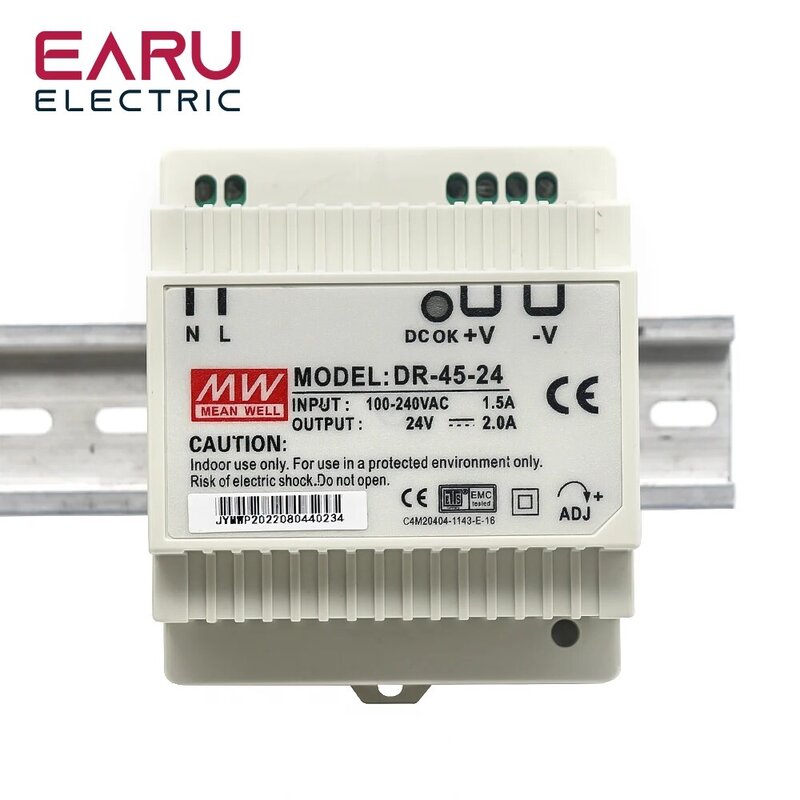 Interruptor de fuente de alimentación de Riel Din Industrial, 15W, 30W, 45W, 60W, salida única, 5V, 12V, 15V, 24V, DR-15, DR-30, DR-45, DR-60