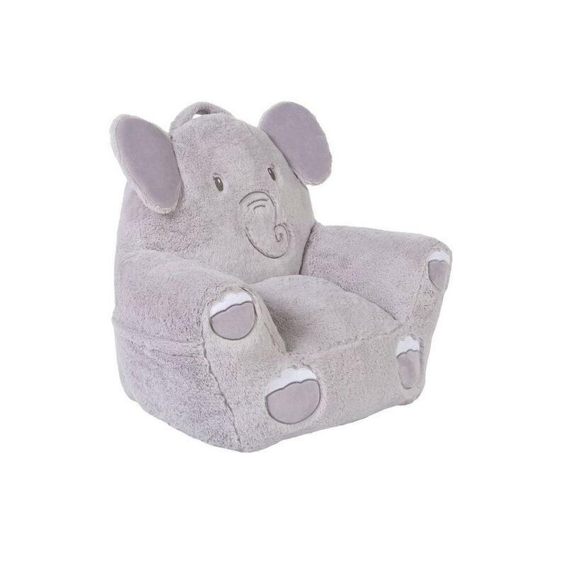 Elephant Character Chair Toddler Plush Storage Pocket 19" Upholstered 1-3 Years White Grey Fabric 16"x16"x19" Snuggle Buddy Toy