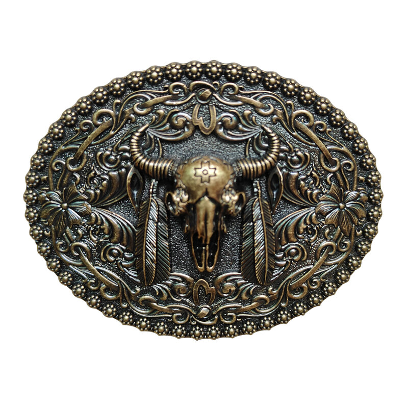 Hebilla de cinturón de vaquero del oeste de Rodeo para Hombre, patrón de cabeza de toro de Calavera, Hebilla de Metal de buen chapado, diseñador de marca