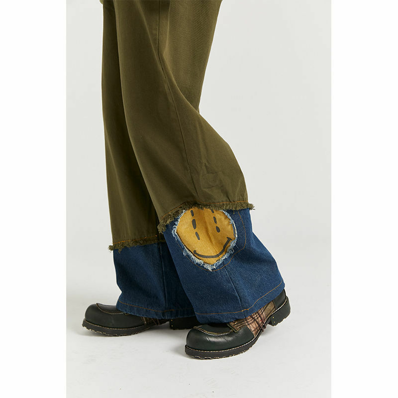 Joint Design Jeans Sense Men Women Autumn Winter Loose Straight Stitching Design Sense Retro Wide-Leg Pants Trousers 2022 New