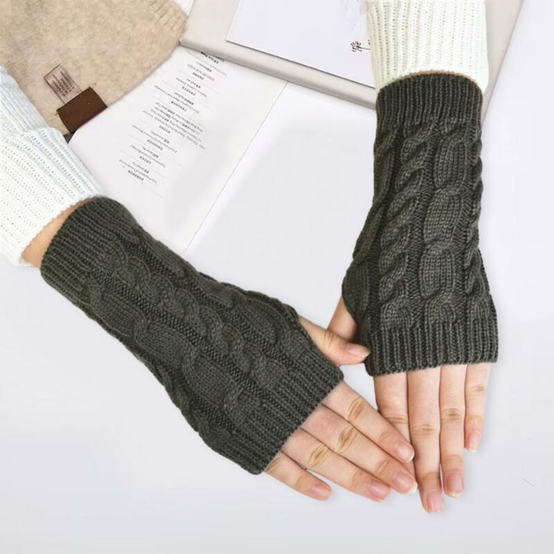 Luvas de inverno unissex para mulheres, Luvas de tricô de crochê, Metade dos Dedos Quentes, Luvas elásticas antiderrapantes, Inverno