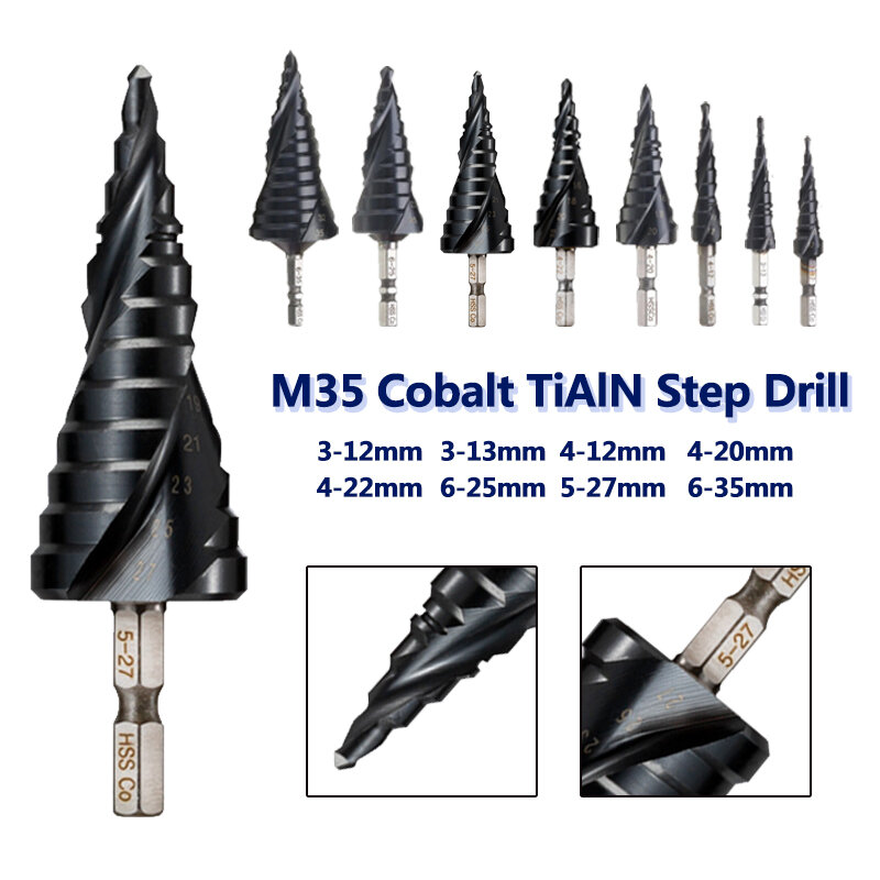 HRC89 M35 Kobalt TiAlN Beschichtet Schritt Bohrer 1/4 Zoll Hex Schaft High Speed Stahl Metall Bohren Loch Opener Für edelstahl