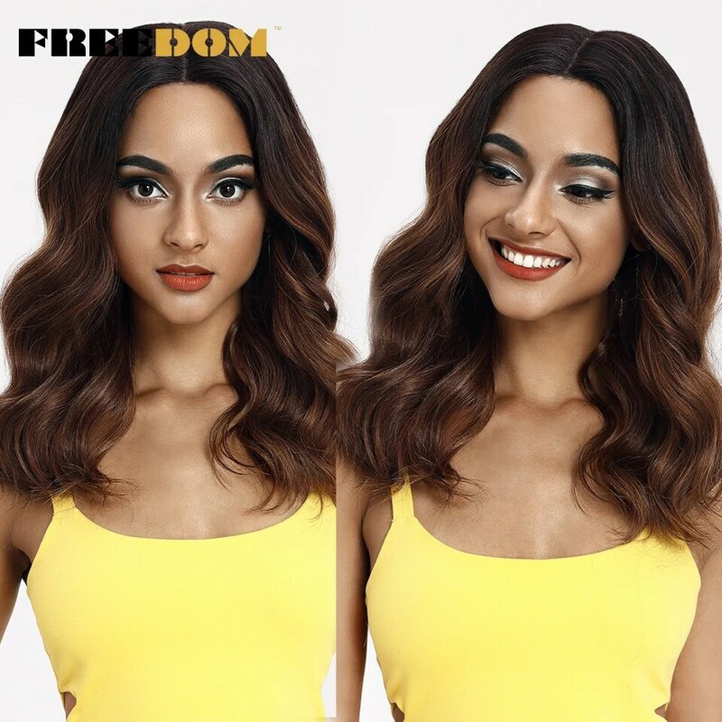 FREEDOM Synthetic Lace Front Wigs For Women 20" 13x4x1 inch Curly Wavy Easy Wear Wig Ombre Blonde Brown White Wig Cosplay Wig