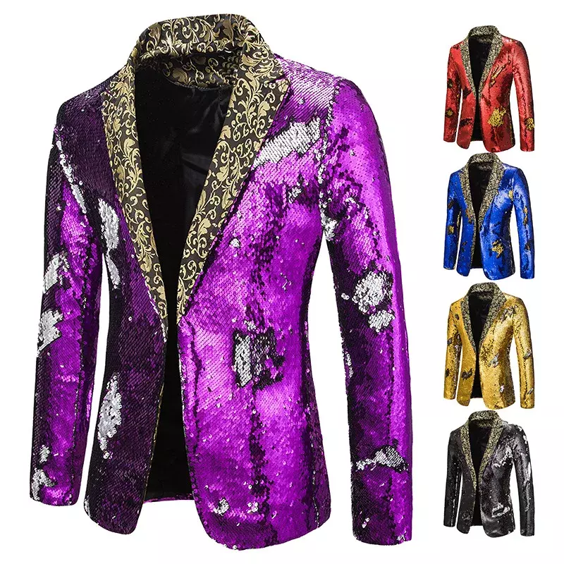 Men Blazer Shiny Sequin Shawl Collar suit Men Wedding Groom Singer Prom Glitter Suit Jacket DJ Club Stage Men suit