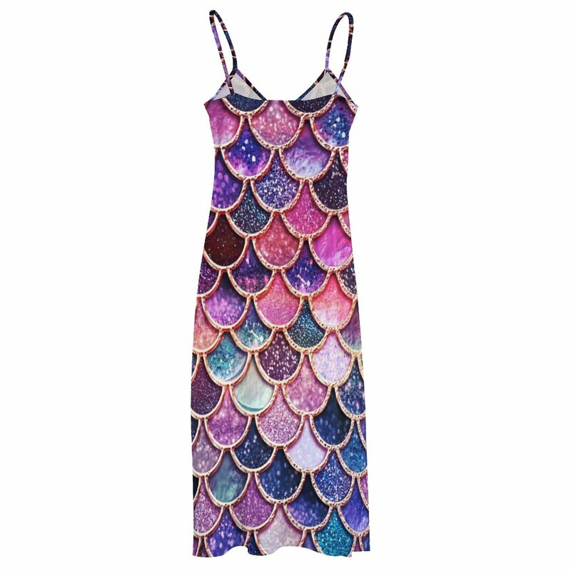 Pink Sparkle Faux Glitter Mermaid Scales Sleeveless Dress clothes for woman evening dress woman purple dress