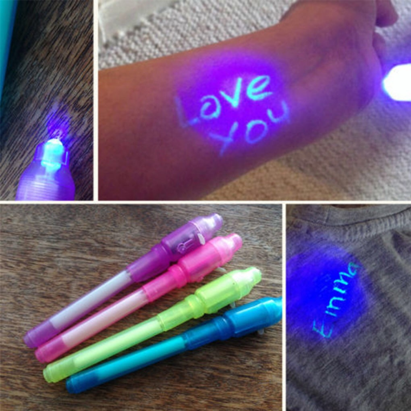 4 pz/lotto penna luminosa luminosa Magic Purple 2 In 1 UV Black Light Combo disegno penna a inchiostro invisibile apprendimento giocattoli educativi per bambini