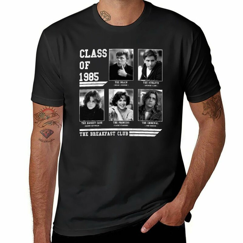 メンズ朝食クラブTシャツ、黒の美的服、韓国のファッション服、1985クラス
