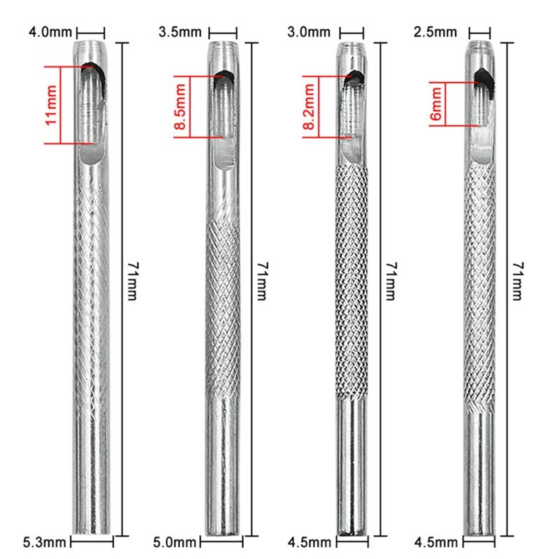 Strumento per punzonatura artigianale in pelle per punzonatrice cava rotonda Perforatrice per fori cavi 2,5 mm/3 mm/3,5/4 mm
