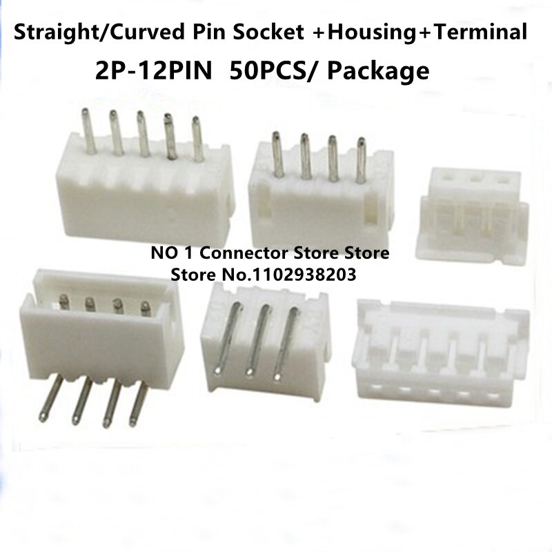 Conector do passo de JST ZH, 1.5mm, soquete reto ou curvado do Pin, alojamento + terminal, 2P, 3P, 4P, 5P, 6P, 7P, 8P, 9P, 50 PCes 10P/11P/12P
