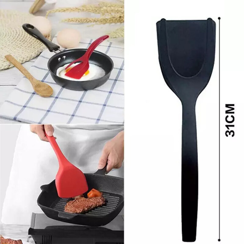 Utensilios de cocina de silicona multifunción, 2 en 1, antiadherente, para huevo frito, espátula, Pizza, bistec, pala abatible