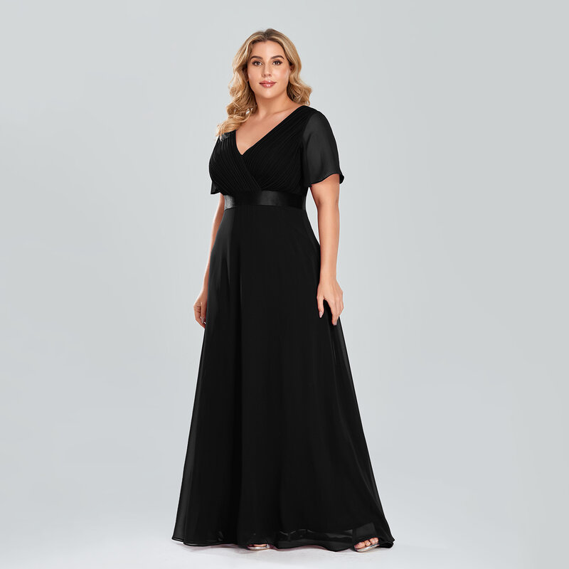Plus Kích Thước Váy Đầm Dạ Dài XUCTHHC Thanh Lịch Một Dòng Cổ V Xù Voan Chính Thức Tiệc Cưới Đầm Áo Dây De Soiree 2021
